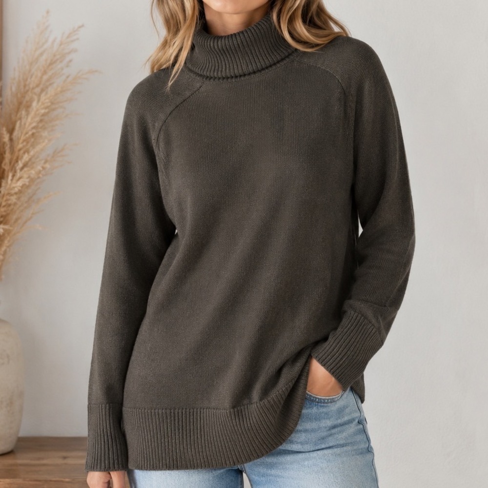 Zara Grunge Turtleneck Sweater Ribbed Knit Cozy Minimalist Neutral M Tunic Relax